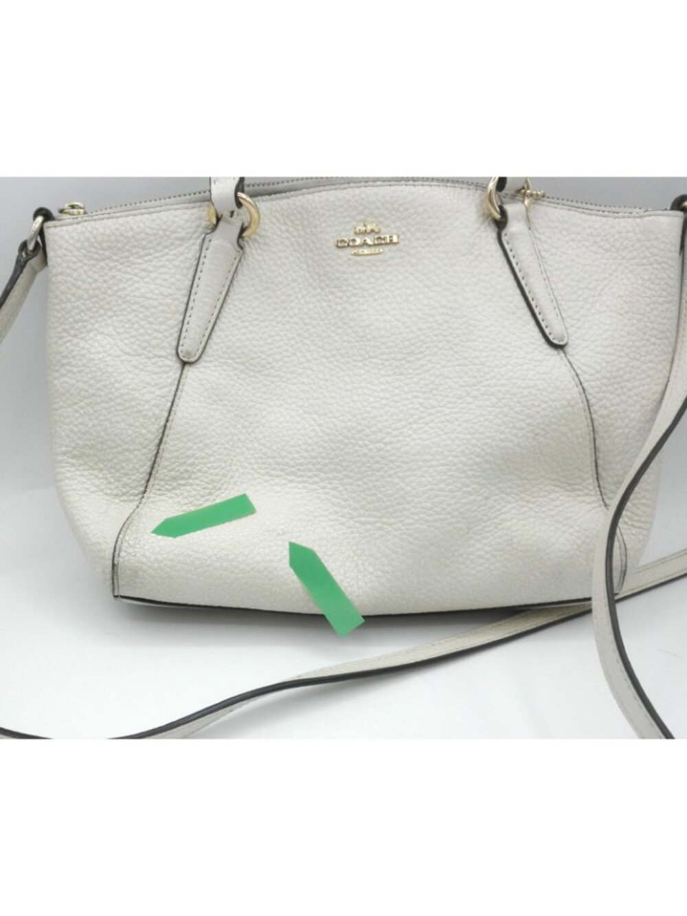 COACH Kelsey Satchel Bag Chalk Pebbled Leather Double Handle Adjustable Strap - Picture 6 of 16